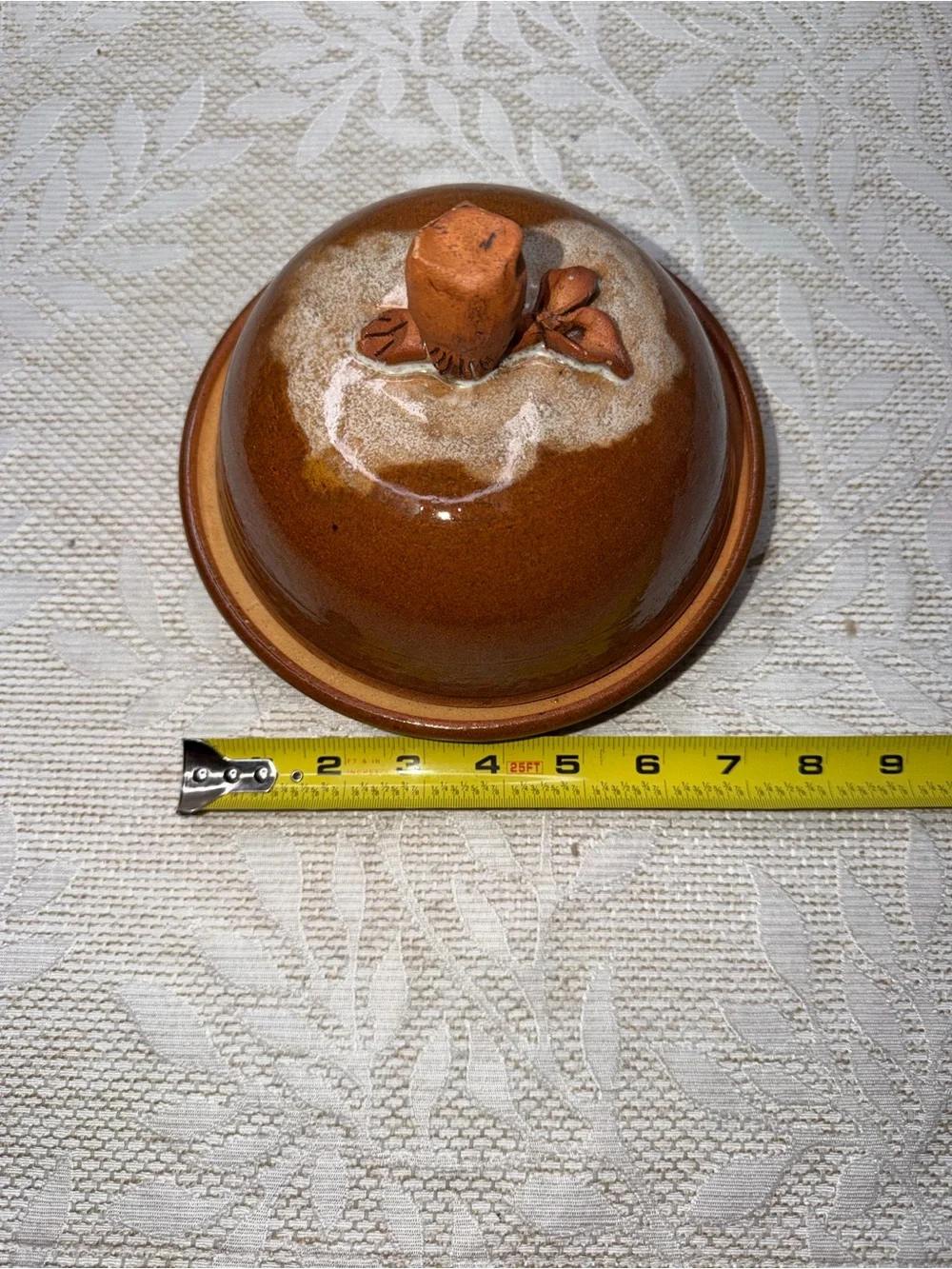 Handmade Ceramic Butter Dish with Owl Lid - Burnt Orange